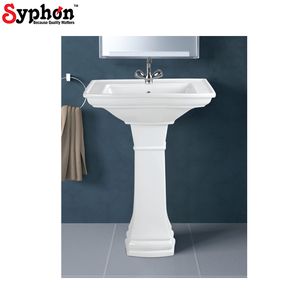 Lavabo de Cerámica Blanco de Diseño Moderno y Alta Calidad con Pedestal para Baños de Lujo, Disponible en Stock - Product Image 1