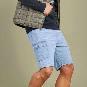 Shorts Bermuda en jean rose pour homme, taille mi-haute, avec décoration en strass, style décontracté, taille élastique, en tissu de coton écologique uni - Product Image 5