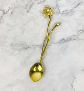 Elegant Decorative Brass Gold Flower Design Tea <b>Coffee</b> <b>Spoon</b> Set in Bulk Price - Product Image 4