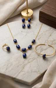AA GEMS JEWLLERY Vintage Gold Plated Lapis Lazuli Pendant <b>Necklace</b> Set Women's Jewelry Fashion <b>Costume</b> Engagement Party Wedding - Product Image 3