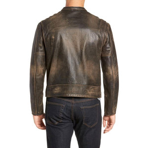 Vintage Stand Collar Leather Jacket Hooded Fashion Motorcycle <b>Coat</b> Brown Genuine Leather Cow Skin Classic Men's Front Logo - Product Image 2