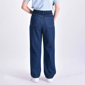 Pantalon évasé en jean stretch délavé personnalisé pour femme, taille haute oversize, jean écologique, prix raisonnable, OEM - Product Image 5