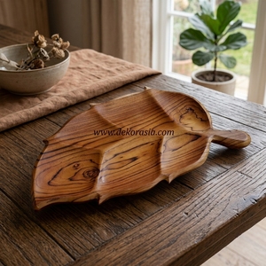 <b>Wooden</b> <b>Serving</b> <b>Tray</b> with Leaf Design Eco-Friendly and Decorative for <b>Serving</b> Fruit Meals or Snacks - Product Image 5