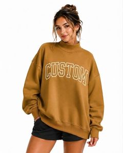 Sweat-shirt à col montant, style décontracté, coupe ample, en tissu polaire léger, entièrement personnalisé, pour femmes, nouveau design - Product Image 1