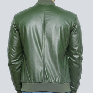 Chaqueta Bomber de Cuero PU Verde para Hombre, Cuello Camisero, Cierre de Cremallera, Estilo Casual para Otoño - Product Image 5