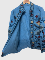 Veste en coton brodée à la main à motifs floraux, col mandarin, style Prairie Chic, grande taille pour femme, vêtement de printemps à manches longues, points ouverts
