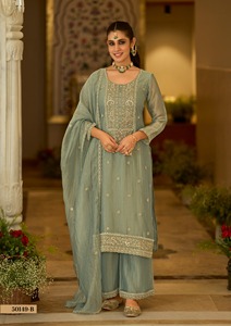 Pantalon Kurti en soie lourde avec broderie avec Dupatta pour fête et festival de l'Inde Export - Product Image 2