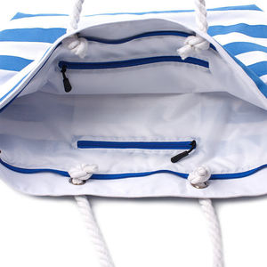 <b>Large</b> Capacity Nautical <b>Canvas</b> Beach Tote <b>Bag</b> with Rope Handles Red Striped Reusable Shopping Handbag for Women - Product Image 4