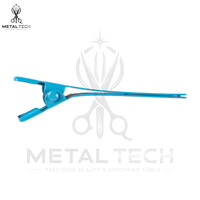 Pinces à cheveux métalliques bleu clair enduites, haute tension, pour salon, type bec de canard, pour sectionnement et séparation, outil de coiffure, vente en gros OEM ODM