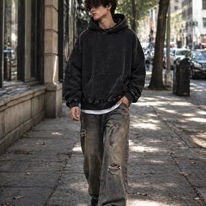เสื้อฮู้ดดี้โอเวอร์ไซส์ผู้ชาย ผ้าฝ้าย 100% เฟรนช์เทอร์รี่ ซักแล้ว สีพื้น ไม่เป็นขุย ใส่ได้ในฤดูใบไม้ร่วง - Product Image 1