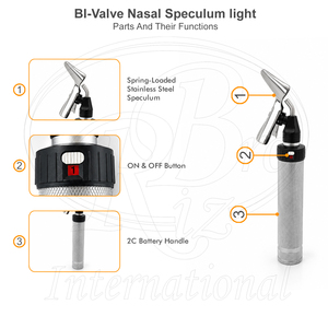 Kit de espéculos nasales veterinarios de fibra óptica iluminados de doble válvula con mango para batería 2C y estuche de plástico, espéculos para aves con resorte - Product Image 5