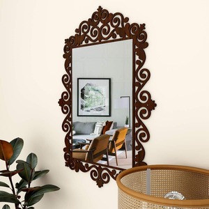 Geometrical Shape Glass Wall <b>Mirror</b> with Wooden <b>Frame</b> Scandinavian Design Decorative Bathroom <b>Mirror</b> - Product Image 3
