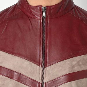 CLASSIC INVENTORS Veste pour homme en cuir véritable bordeaux, coupe ajustée, col montant, fermeture éclair, imperméable, respirante, coupe-vent - Product Image 5