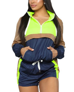 Conjunto Deportivo de 2 Piezas para Mujer, Bloques de Color, Manga Larga, Corte Holgado, Cuello Alto con Cremallera, Estilo Deportivo, Poliéster, Ropa de Primavera/Verano - Product Image 1