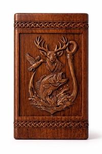 Hand Carved Wooden Cremation Urn for Pet Deer Fish Hunting Theme Eco-Friendly <b>Memorial</b> <b>Box</b> - Product Image 3