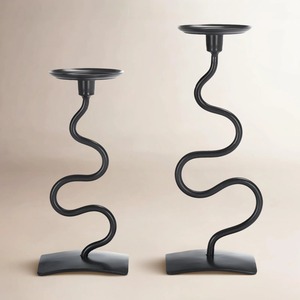 Decorative Antique Style Black Metal <b>Candle</b> Stand With Irregular Scroll Design For Home Decoration Durable Heat Resistant - Product Image 4