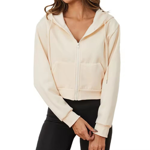 Custom Women Crop Top Hoodie Casual Women's Hoodies & Sweatshirts <b>Zipper</b> Cropped Oversize Hoodie for Women - Product Image 4