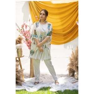 ชุดเซ็ตผ้าทอลายดอกไม้สีขาวมอนซูนลิลลี่ คอทรงโอ สายคล้องคอ ระบายอากาศได้ดี ทรงหลวม ไซส์ XS เอวธรรมชาติ เหมาะสำหรับใส่ในชีวิตประจำวัน - Product Image 1