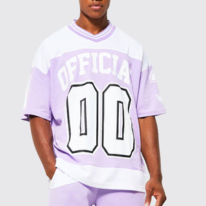 เสื้อยืดคอกว้างสีลาเวนเดอร์แขนสั้นสำหรับผู้ชาย พิมพ์ลาย "OFFICIAL 00" ทรงโอเวอร์ไซส์ สไตล์สตรีท ผ้าเจอร์ซีย์ - Product Image 3