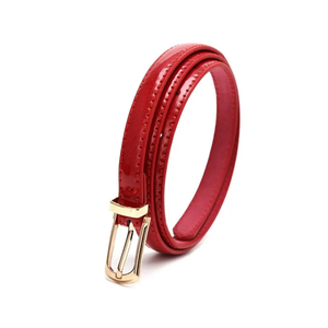 Red Genuine Leather <b>Belt</b> With Gold <b>Tone</b> Pin Buckle Casual Style Solid Color Women's Accessory - Product Image 1