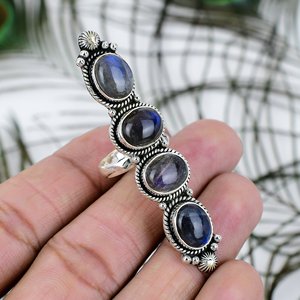 Anelli Boho Vintage da Donna, Design Classici in <span class=keywords><strong>Argento</strong></span> Sterling <span class=keywords><strong>925</strong></span>, Lavorazione Artigianale di Lusso con Labradorite, Ideali per Occasioni Speciali - Product Image 1