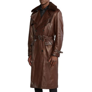<b>Long</b> <b>Leather</b> Trench <b>Coat</b> Wholesale Double Breasted Winter Overcoat Custom Fashion <b>Coat</b> OEM ODM Private Label Manufacturer - Product Image 4