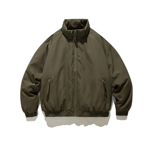 Men's Olive Green <b>Corduroy</b> Bomber <b>Jacket</b> Stand Collar Zipper Closure Windproof Casual Solid Color Polyester Shell Regular Fit - Product Image 1