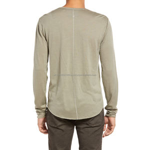 Custom <b>Men's</b> Long Sleeve 70% Bamboo 25% Cotton 5% Spandex <b>T</b>-<b>Shirt</b> <b>Man</b> Blank Plain Raw Edges <b>Curved</b> <b>Hem</b> Bamboo <b>T</b> <b>Shirt</b> - Product Image 3