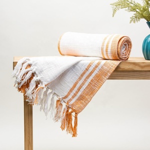 New Arrival Handmade Decorative <b>Sofa</b> <b>Throw</b> With Striped Handloom Woven Soft Cotton Blanket Tassel Border - Product Image 3