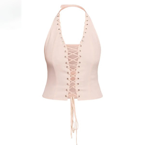 Top corsé beige con ojales metálicos y cordones para mujer, diseño hueco, faja moldeadora sin costuras para uso diario. - Product Image 1