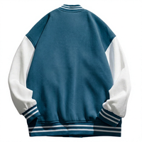 Bleu ciel 100% coton polaire coupe-vent respirant Varsity veste K-VJ-195 col montant Letterman manteau Baseball broderie hiver