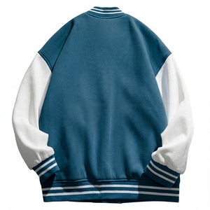 Chaqueta universitaria transpirable a prueba de viento de algodón 100% azul cielo, abrigo con cuello levantado y letras, bordado de béisbol, Invierno - Product Image 2