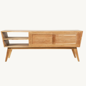 Buffet de luxe Trapeze-150 pour meuble TV et table basse, style minimaliste, combinaison bois de teck et deux tiroirs - Product Image 3