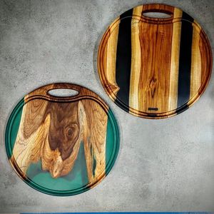 Plateau de service rond en bois et résine époxy, peint à la main, imperméable, décoratif, pour la cuisine, la salle à manger, la décoration de la maison - Product Image 1