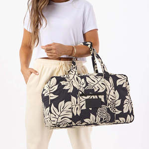Floral Pattern Polyester Duffel Bag With Zippered Pocket Portable Fashionable Travel Design - Product Image 3