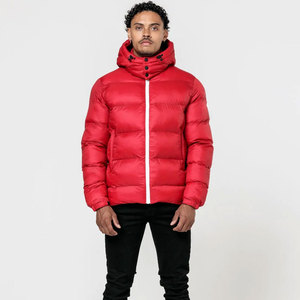 Men's <b>Red</b> <b>Hooded</b> Puffer <b>Jacket</b> Zipper Closure Windproof Down Filled Casual Winter Outerwear Slim Fit Regular Length - Product Image 1