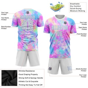 Uniforme de Fútbol Personalizado con Sublimación Tie Dye Blanco y Azul Claro, Transpirable, de Secado Rápido, para Entrenamiento Deportivo - Product Image 5