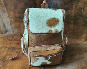 Western Pattern Cowhide Fur Leather <b>Backpack</b> Hair On Hide Stylish <b>Backpack</b> Many Zipper Pocket School Unisex Unique Designer Bag - Product Image 3
