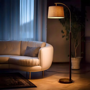 Lampada da Terra in Legno per Soggiorno, Oro con Interruttore a Pedale, Lampada ad Arco Alta, per Ufficio, Cameretta, Luce da Lettura Industriale - Product Image 5
