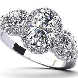 Anillo de Compromiso con Diamante Cultivado en Laboratorio, Corte Oval y Pera, Certificado por IGI, 1.25 Ct, Oro de 18K, Anillo de Fiesta con Pavé de Diamantes Creados en Laboratorio - Product Image 1