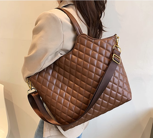 Black Casual Fashion Quilted Genuine Leather Tote Bag Large Capacity Shoulder Two Handle Open <b>Top</b> Daily Commuting Halloween - Product Image 3