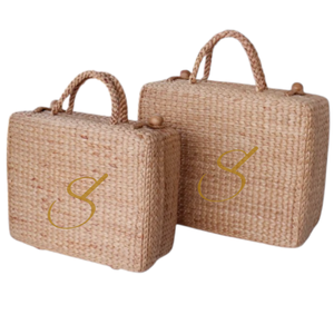Vintage Water Hyacinth <b>Wicker</b> Picnic <b>Basket</b>: <b>Square</b> Woven Storage - Product Image 3