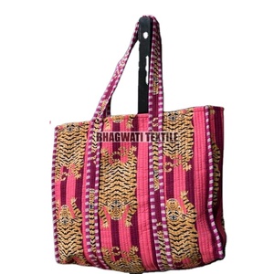 Handmade Boho Carry All Quilted Cotton Handprint Reversible Large Blue <b>Tote</b> <b>Bag</b> Eco Friendly Sustainable <b>Sturdy</b> Grocery Shopping - Product Image 2