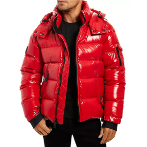 Men's Red Glossy Hooded Puffer Jacket Thick Warm Quilted Winter Zip Up <b>Bubble</b> <b>Coat</b> Casual Outdoor Outerwear - Product Image 4
