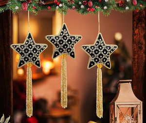 Ornement suspendu festif brodé à la main de luxe de qualité supérieure, boule décorative personnalisée, étoile, décoration d'arbre, décoration de la maison - Product Image 6