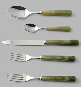 Ensemble de couverts vintage avec manches marbrées vertes, cuillère, fourchette, couteau en acier inoxydable, passe au lave-vaisselle, couverts de mariage - Product Image 1