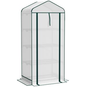 Serra Portatile a 4 Livelli con Copertura in PE Bianco ad Alta Resistenza, Struttura in Legno e Metallo per Uso Esterno e Interno - Product Image 1