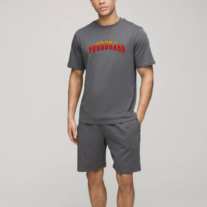 Survêtement pour homme sur mesure 100% coton, logo imprimé en sérigraphie personnalisé, gris uni, streetwear, 2 pièces, grande taille - Product Image 3