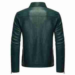 Veste en cuir PU vert pour homme, style motard, col rabattu, fermeture éclair, coupe ajustée, pour l'automne - Product Image 3