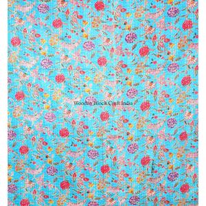 wholesale Handmade Printed Reversible Vintage Eco-Friendly All-Season <b>Double</b> Size Organic 100% Cotton Kantha Spread Printing - Product Image 2